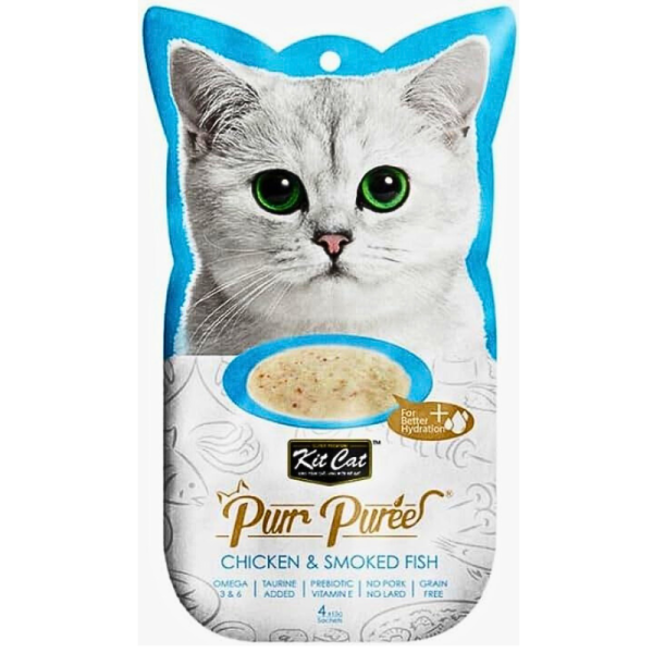 Kit Cat Purr Puree Chicken & Smoked Fish Cat Treats - 4x15g