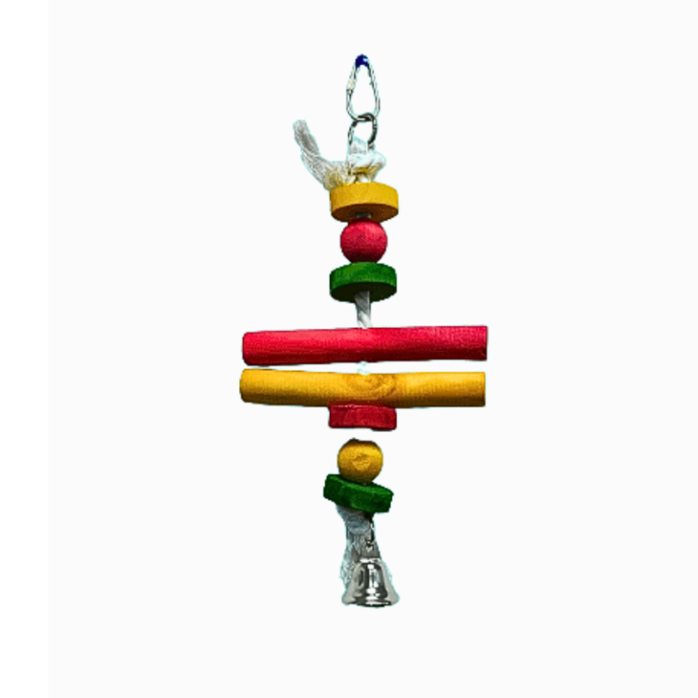 Pets Club Hanging Wooden Bird Toy with Bell – Multicolored 30x15cm