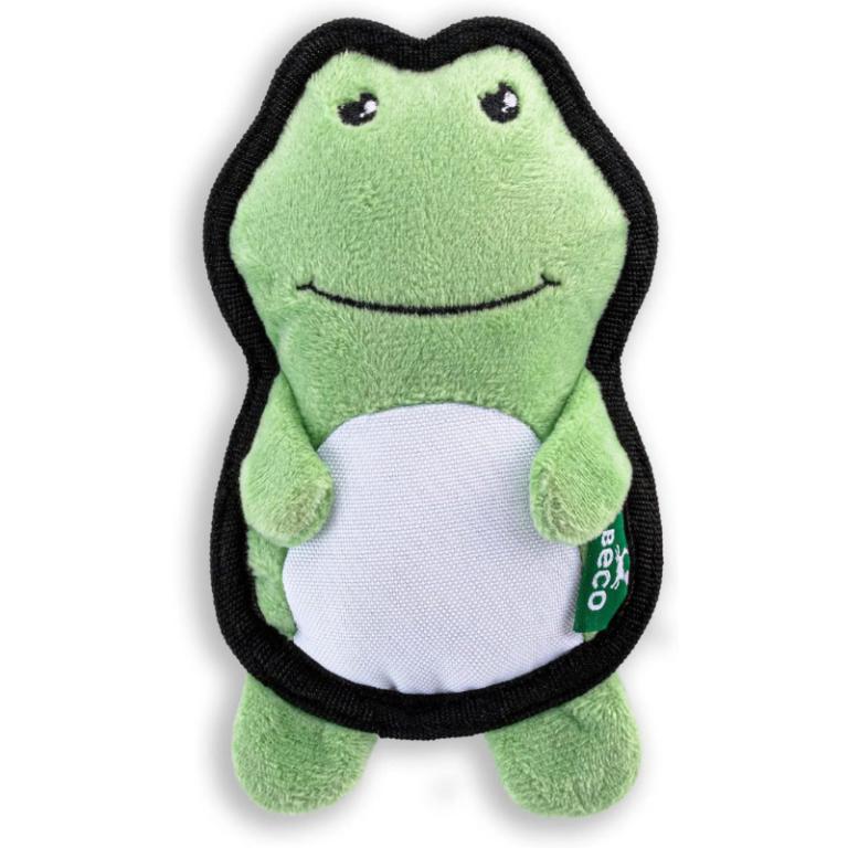 Pet Plush Dog Toy – Beco Squeaky Freddy Frog (Small, Green & White)