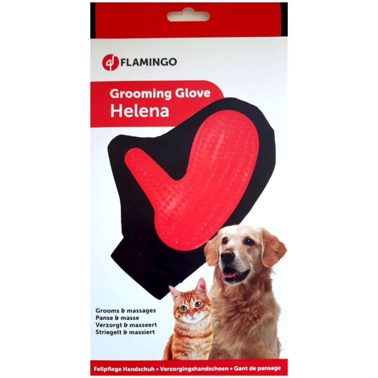 Flamingo Helena Black & Red Pet Grooming Glove