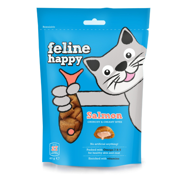 Feline Happy Salmon Cat Treats Crunchy & Creamy 60g