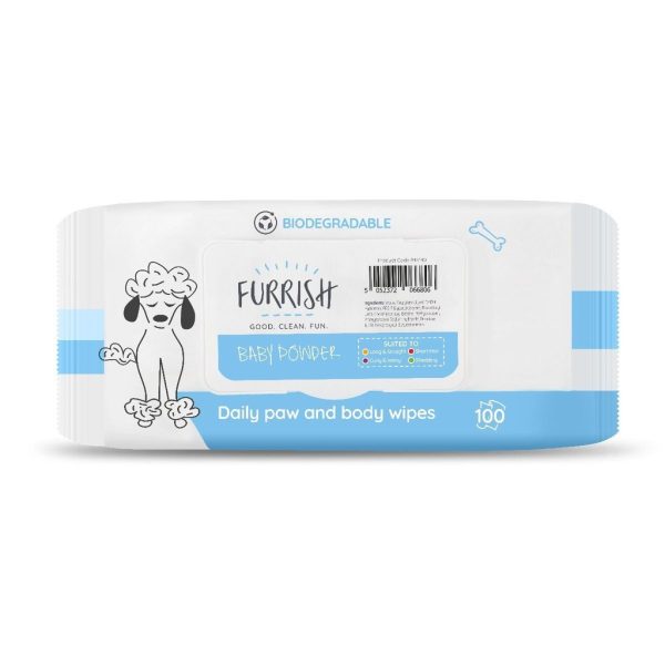 Furrish Daily Bath Wipes for Dogs – Baby Powder, 100 Pack