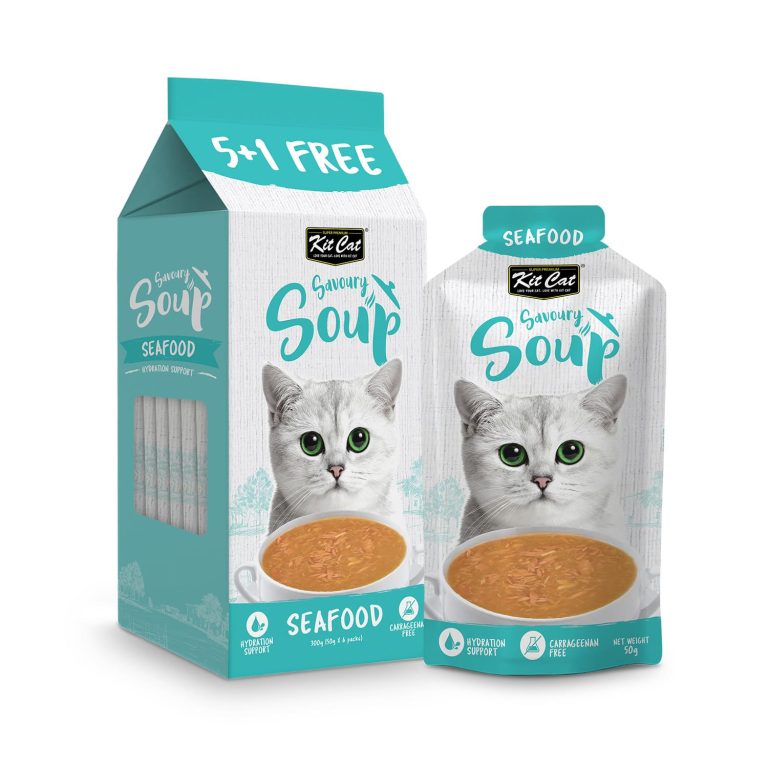 Kit Cat Savory Soup with Seafood for Cats (5+1 Free) – Carrageenan Free, 300g (6 x 50g)