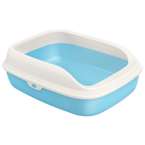 Pakeway Light Blue & White Cat Litter Tray with Rim & Scoop (41x30x14cm)