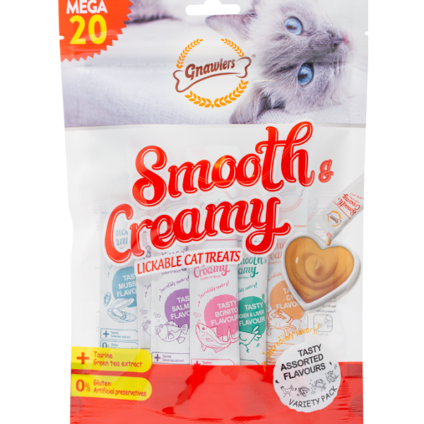Gnawlers Smooth & Creamy Lickable Cat Treats Mix Flavour – 20x15g