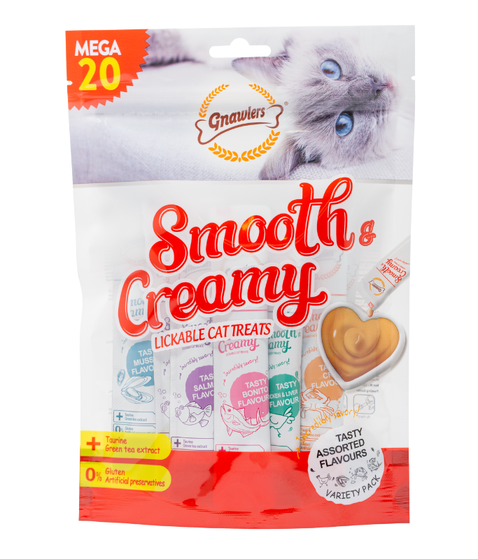 Gnawlers Smooth & Creamy Lickable Cat Treats Mix Flavour – 20x15g