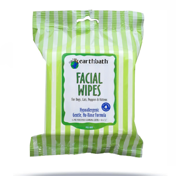 Earthbath Hypoallergenic Pet Facial Wipes 25 Wipes 8x7.5 Inches