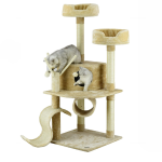 Go Pet Club Whiskers Beige Cat Tree Scratcher with Play House & Hanging Toys (140x54x64cm)