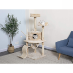 Go Pet Club Whiskers Beige Cat Tree Scratcher with Play House & Hanging Toys (140x54x64cm)