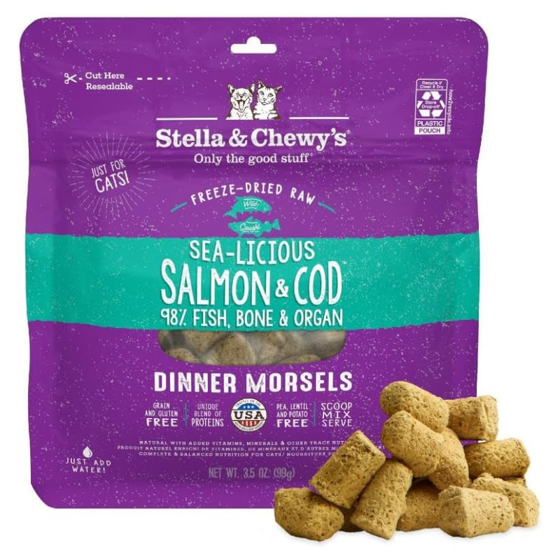 Petopiav1 - 2025-08-21T164746.682 Stella & Chewy's Sea-Licious Freeze-Dried Raw Dinner Morsels Cat Food with Salmon & Cod – 99g