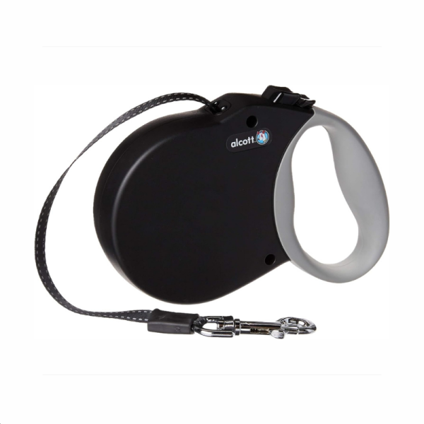 Alcott Adventure Small Black & Gray Reflective & Retractable Dog Leash 5m (Up to 20.4kg)