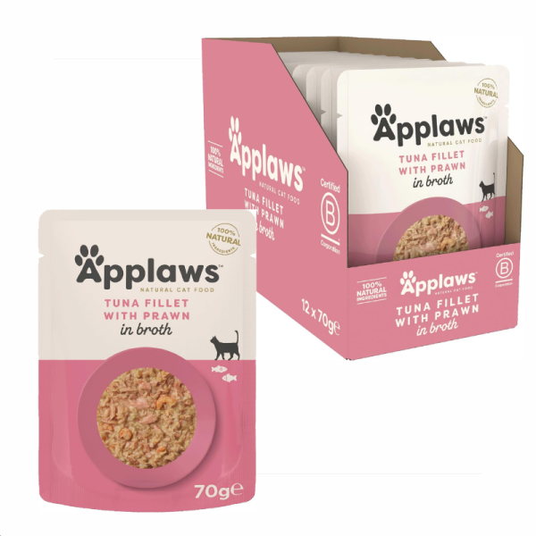 Applaws Natural Wet Cat Food – Tuna Fillet & Pacific Prawn, 12 x 70g