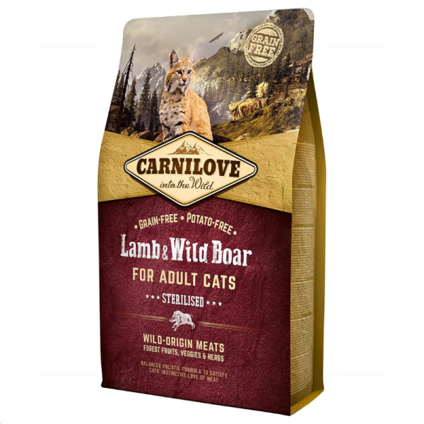 Carnilove Dry Cat Food with Lamb & Wild Boar – Sterilized Adult Cats, 2kg