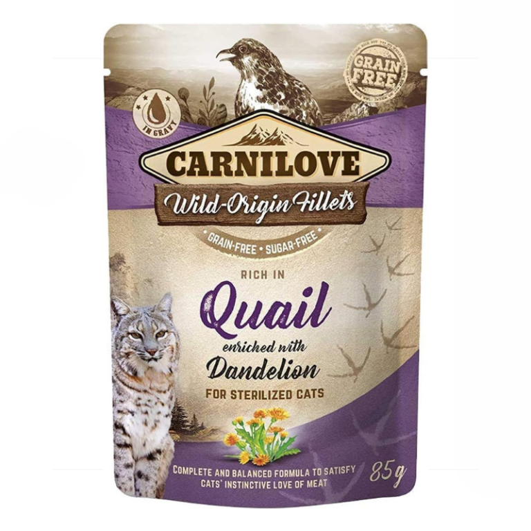 Carnilove Wild Origin Wet Food Fillets with Quail & Dandelion in Gravy for Sterilized Cats 24 x 85g