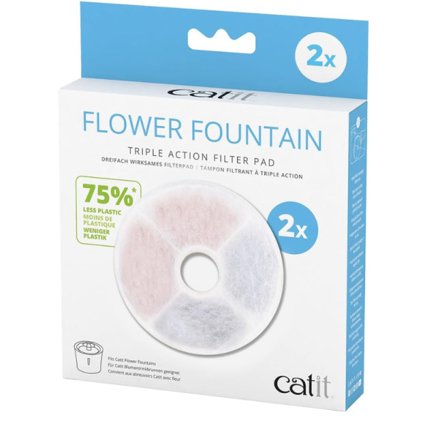 Catit Flower Fountain Filter Pads – Triple Action, Pack of 2