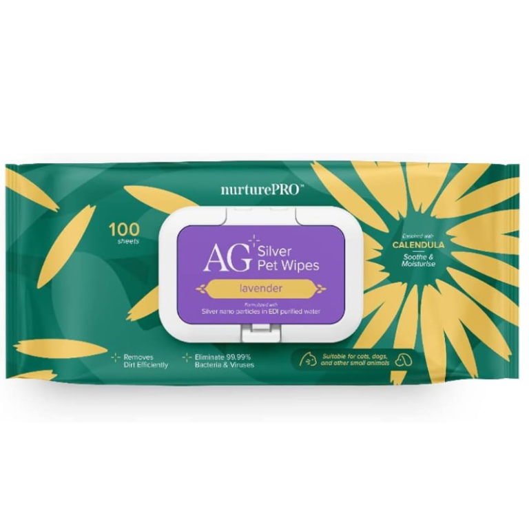 NurturePro AG+ Silver Pet Wet Wipes – Lavender & Green – 100 Sheets