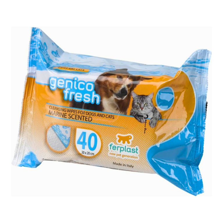 Ferplast Genico Fresh Cleansing Pet Wipes – Marine Scented (30x20cm, 40 Wipes)