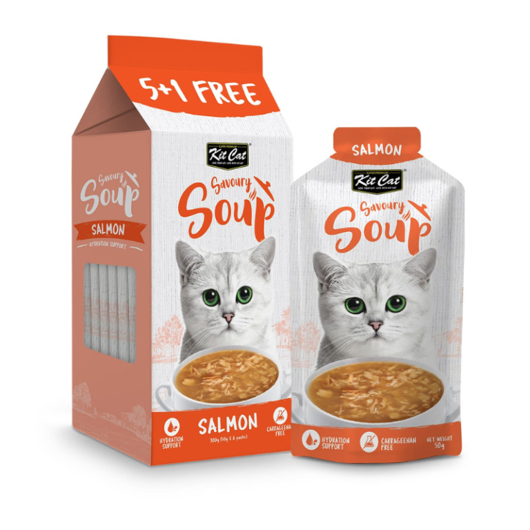 Kit Cat Savory Soup with Salmon for Cats – 5+1 Free, Carrageenan-Free (6 x 50g)