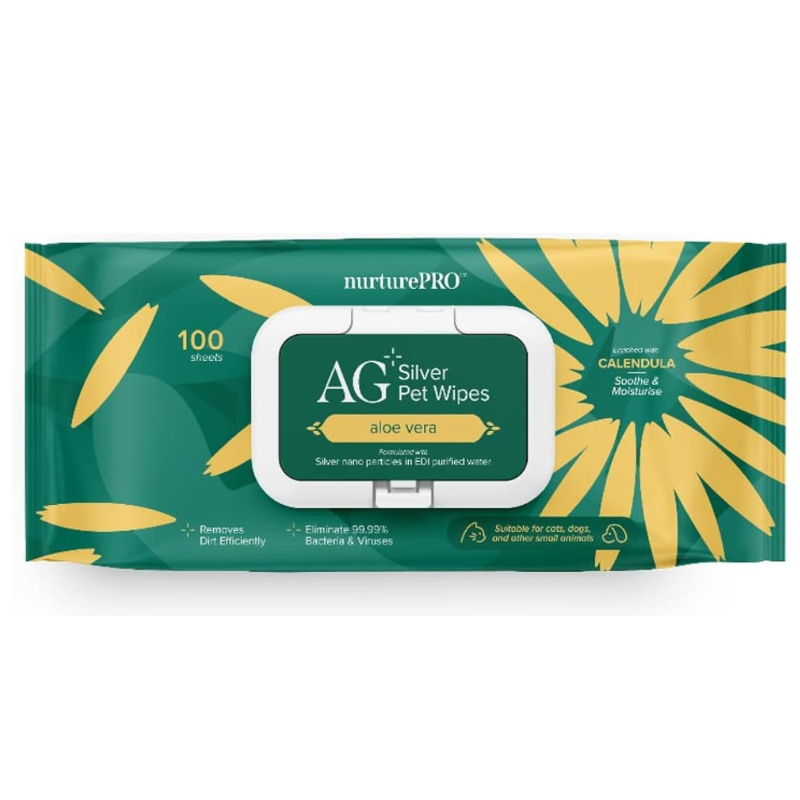 Untitled design - 2025-08-03T184556.048 Nurture Pro AG+ Silver Pet Wet Wipes Aloe Vera for Cats, Dogs & Small Animals – 100 Wipes