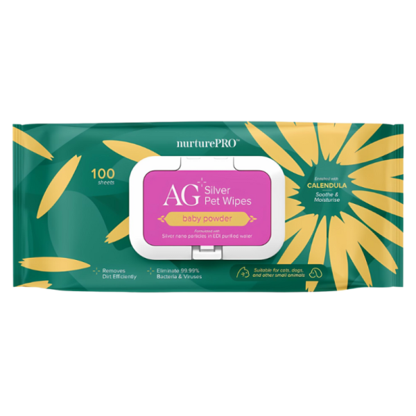 NurturePro AG+ Silver Pet Wet Wipes Baby Powder 100 Sheets Pack