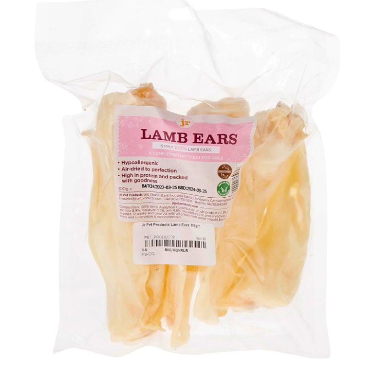 JR Hypoallergenic Lamb Ear Dog Treats – 100g