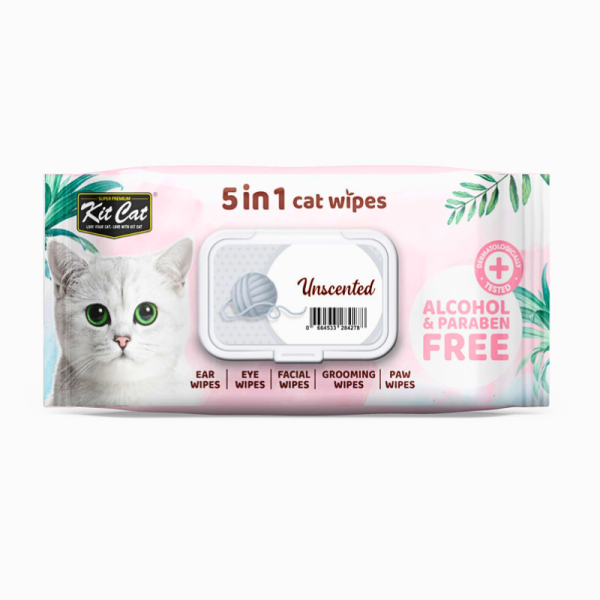 Kit Cat 5-in-1 Cat Wipes Unscented – Safe Daily Grooming Wipes for Cats