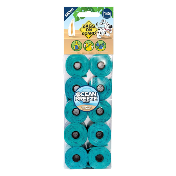 Bags on Board Green Dog Poop Bags Ocean Breeze Scent (4.54L, 10x14 per pack)