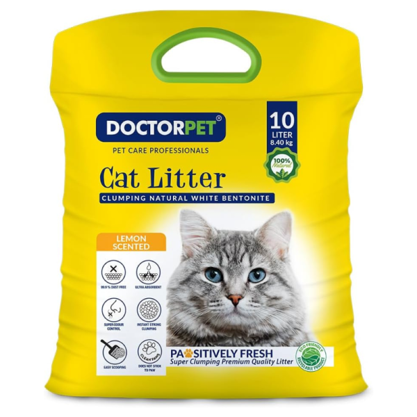 Doctor Pet Cat Litter Lemon 10L – Natural Clumping Bentonite, Odor Control