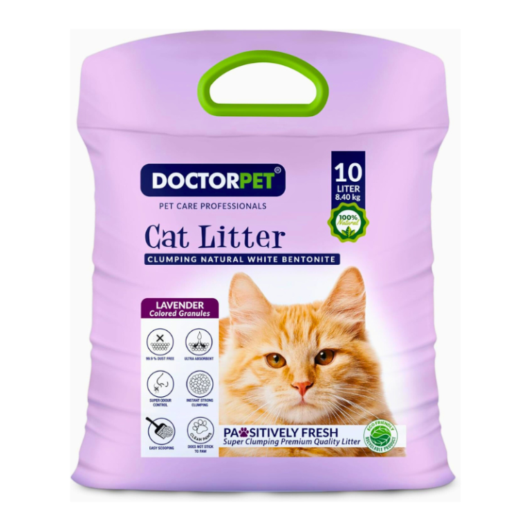 Doctor Pet Cat Litter Lavender 10L – Natural Clumping Bentonite, Odor Control