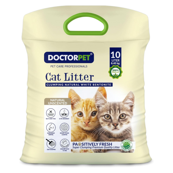 Doctor Pet Cat Litter Unscented 10L – Natural Clumping Bentonite, Dust-Free, Ultra Absorbent