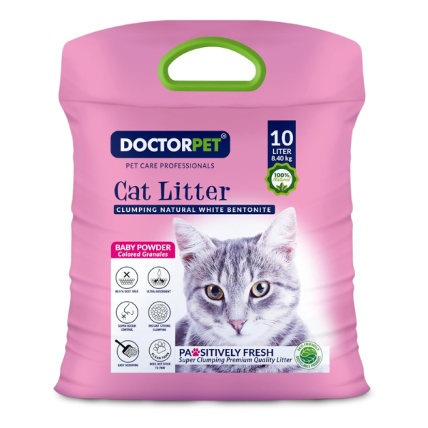 Doctor Pet Baby Powder Cat Litter 10L – Natural Clumping Bentonite, Scented & Dust-Free