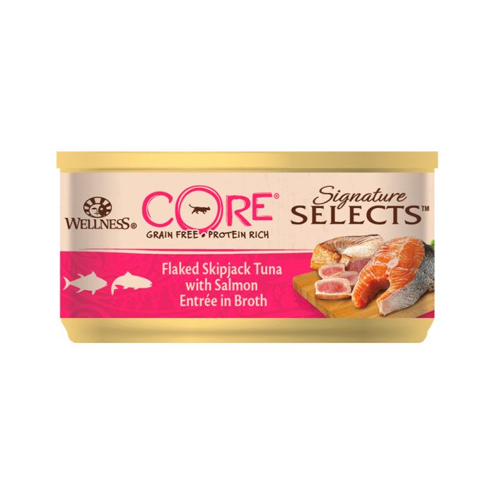 Wellness Core Signature Selects Flaked Wet Food with Skipjack Tuna & Salmon in Broth for Adult Cats 79 gr