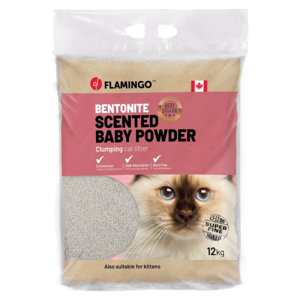 Flamingo Bentonite Clumping Cat Litter 12kg Baby Powder Scent