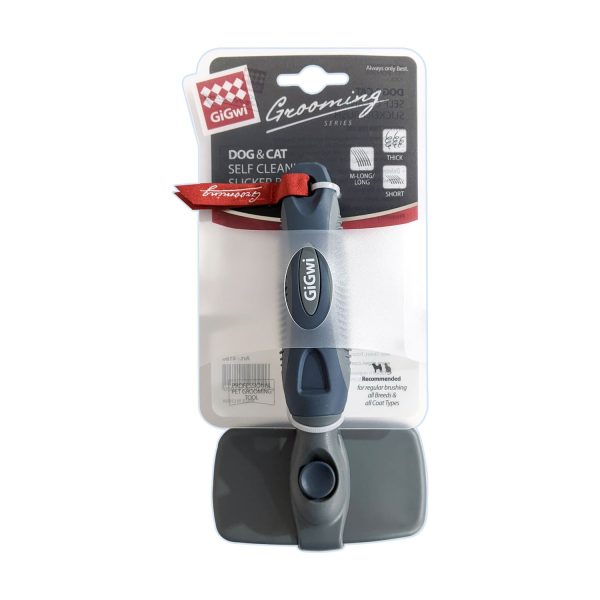 GiGwi Self-Cleaning Slicker Brush Gray and Navy Blue