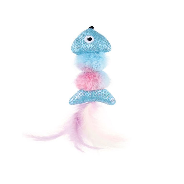 GiGwi Blue & Pink Fish Cat Toy with Feathers