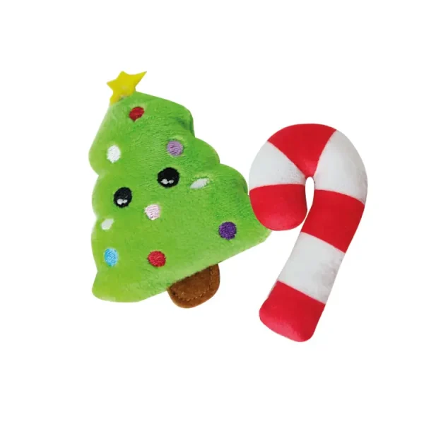 Croci Green & Red 8cm Christmas Tree & Candy Cane Shaped Cat Kicker Toys