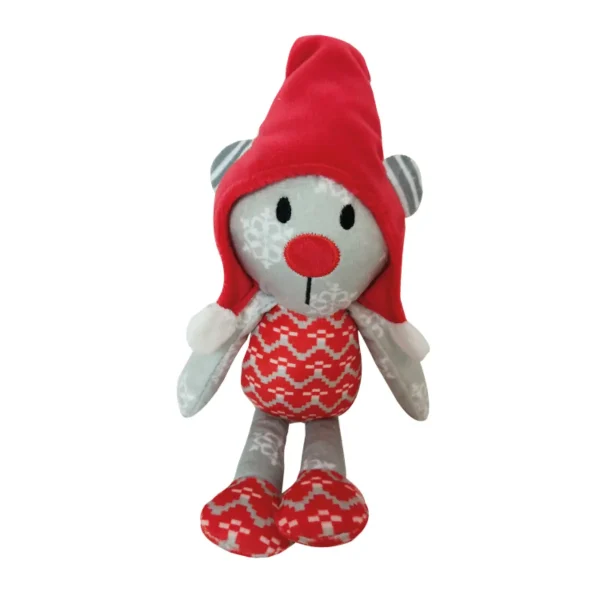 Croci Christmas Gray & Red 24cm Bear Plush Dog Toy