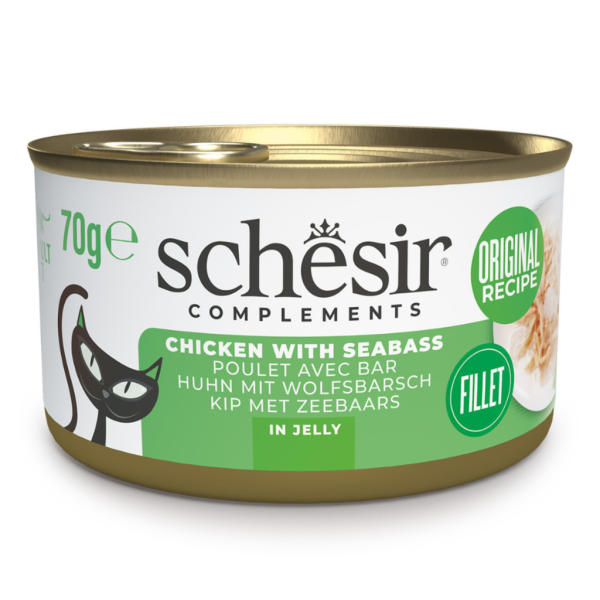 Schesir Complements Wet Food with Chicken & Seabrass Fillet in Jelly for Adult Cats 70 gr