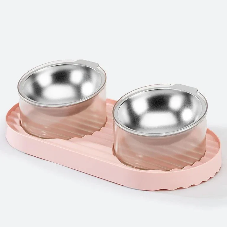 Double Stainless Steel Pet Bowls Pink
