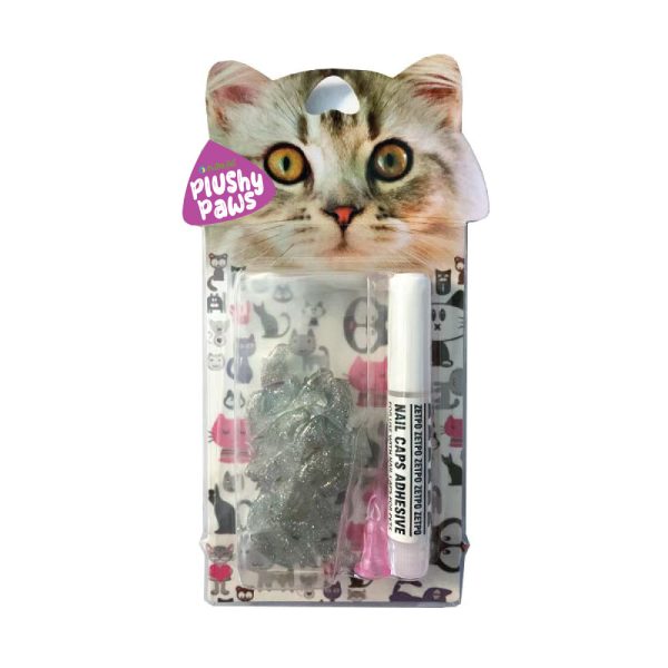 Nutra Pet Plushy Paws Small Laser Silver Glitter Cat Nail Caps No.71