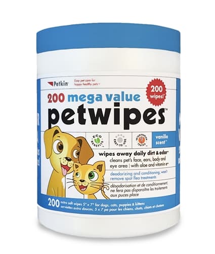 Petkin Extra Soft Pet Wipes Vanilla Scent with Aloe & Vitamin E (5x7 Inches) 200 wipes