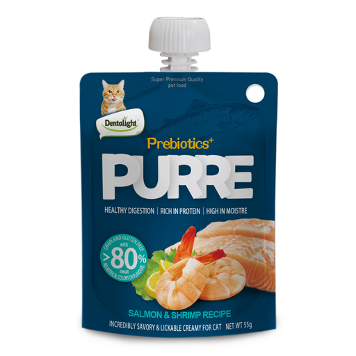 Dentalight Prebiotics Plus Purre Creamy Cat Treats with Salmon & Shrimp 55 gr