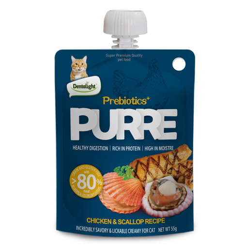 Dentalight Prebiotics Plus Purre Creamy Cat Treats with Chicken & Scallop 55 gr