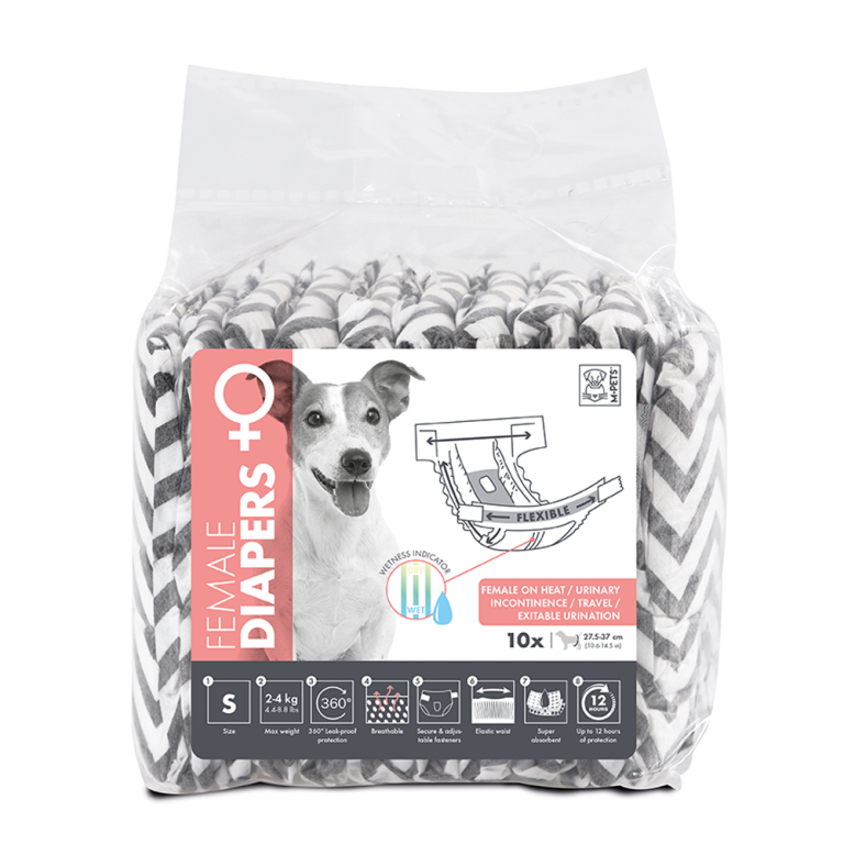 M-Pets Small Gray & White Diapers (27.5-37cm) for Female Dogs (2-4kg) 10 per pack