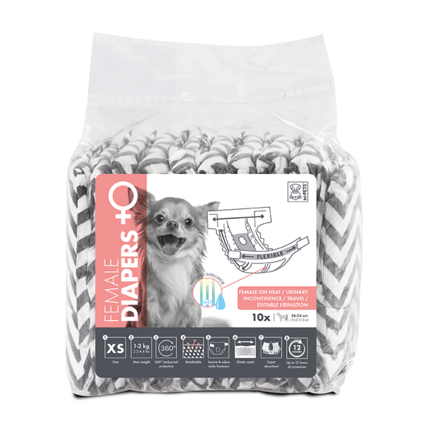 M-Pets XS Diapers (26-34cm) for Female Dogs (Up to 2kg) 10 per pack