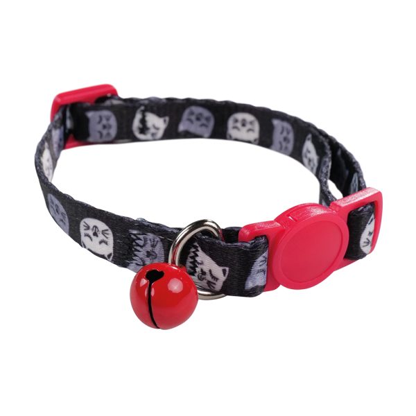M-Pets Zany Eco-Friendly Black & Pink Cat Collar with Bell (20-30x1cm)