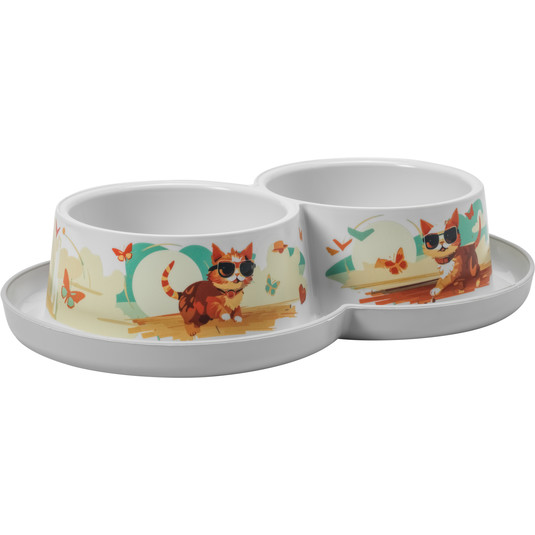 Moderna Trendy Indy & Louise Small White Printed 2x350ml Dual Cat Bowl