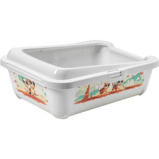 Moderna Hercules Indy & Louise White Printed Cat Litter Tray with Rim (50.9x39.2x19.2cm)