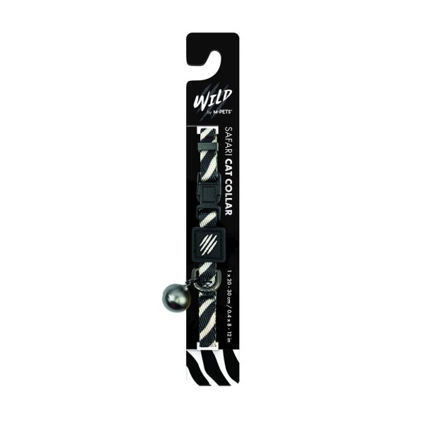M-Pets Safari Black & White Cat Collar with Bell (20-30x1cm)
