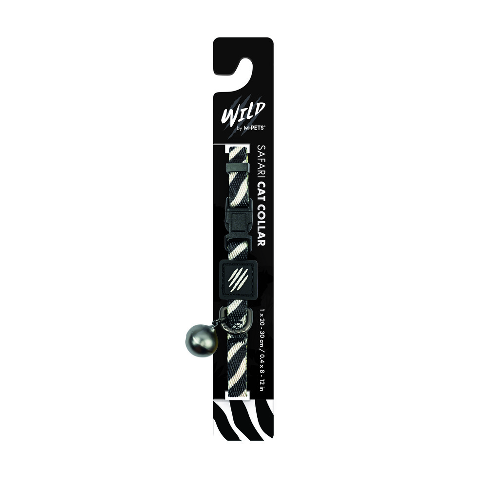 M-Pets Safari Black & White Cat Collar with Bell (20-30x1cm)
